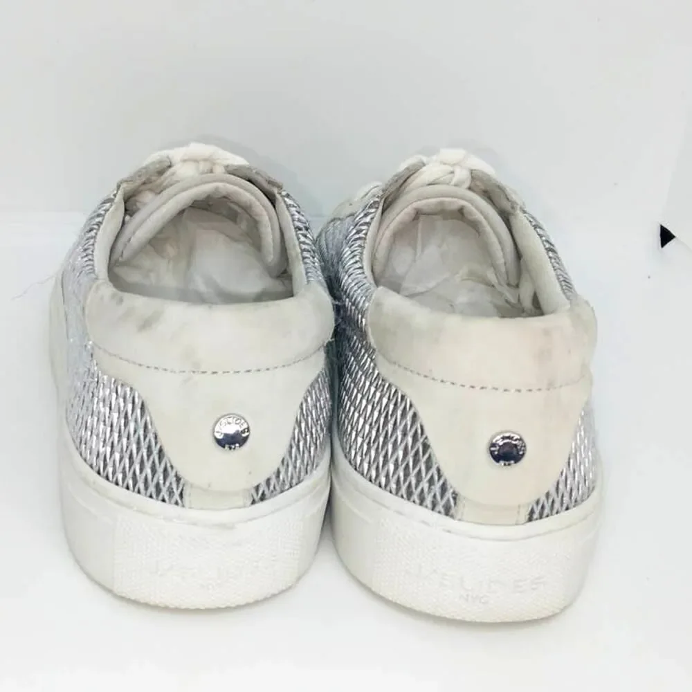 JSlides NYC Designer Womens Pre-owned Wht/Silver Textured Leather Sneakers-sz. 7